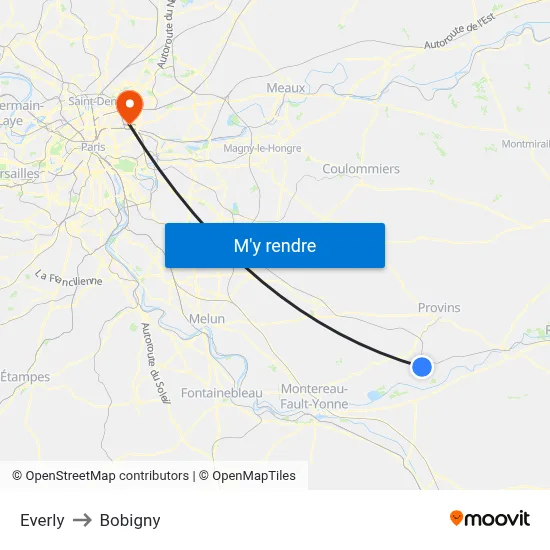 Everly to Bobigny map