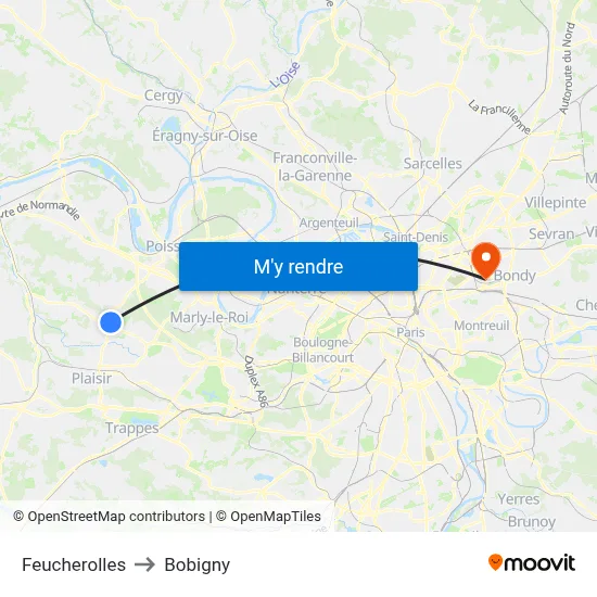 Feucherolles to Bobigny map