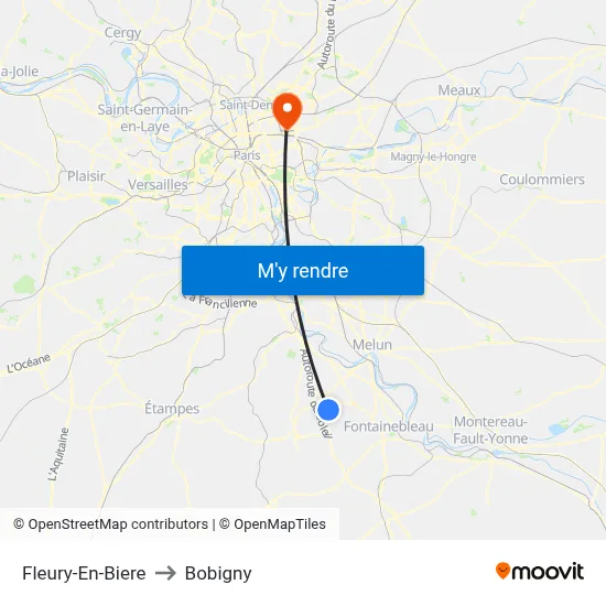 Fleury-En-Biere to Bobigny map