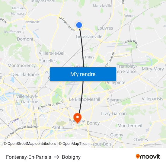 Fontenay-En-Parisis to Bobigny map