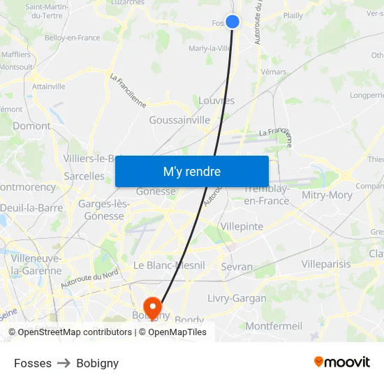 Fosses to Bobigny map