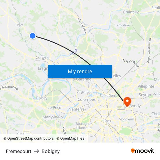 Fremecourt to Bobigny map