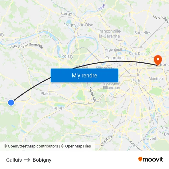 Galluis to Bobigny map