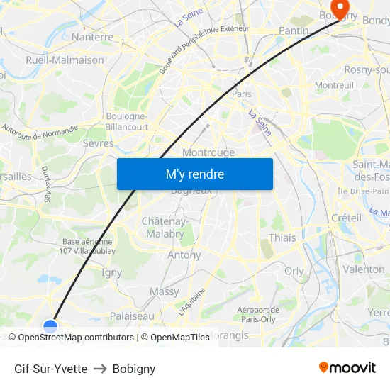 Gif-Sur-Yvette to Bobigny map