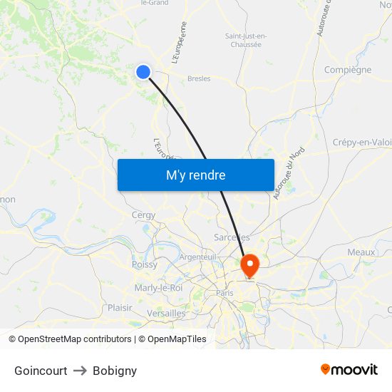 Goincourt to Bobigny map