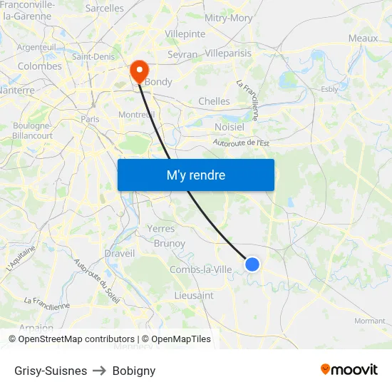 Grisy-Suisnes to Bobigny map
