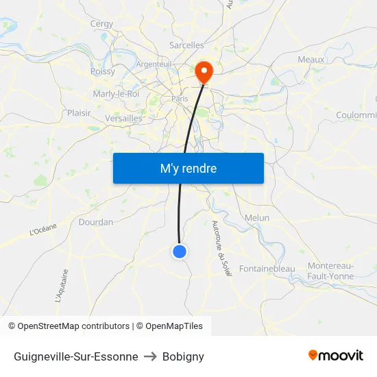 Guigneville-Sur-Essonne to Bobigny map