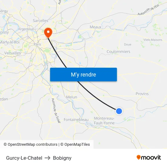 Gurcy-Le-Chatel to Bobigny map