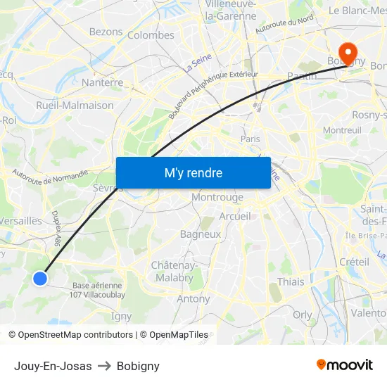 Jouy-En-Josas to Bobigny map