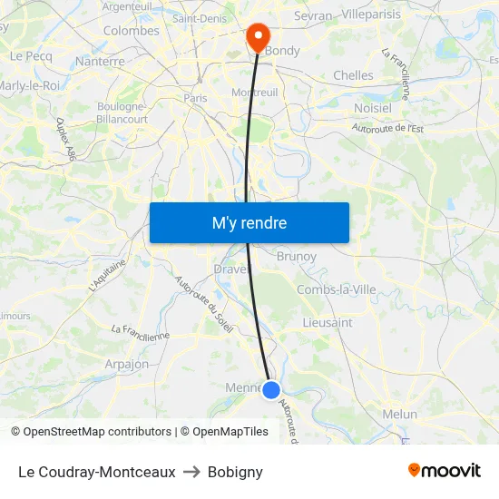 Le Coudray-Montceaux to Bobigny map