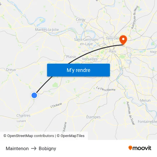 Maintenon to Bobigny map