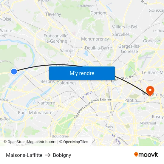 Maisons-Laffitte to Bobigny map