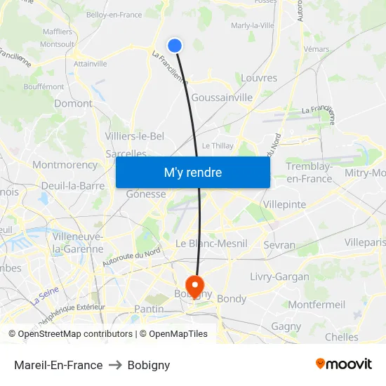 Mareil-En-France to Bobigny map