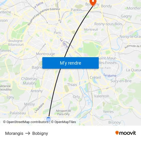 Morangis to Bobigny map