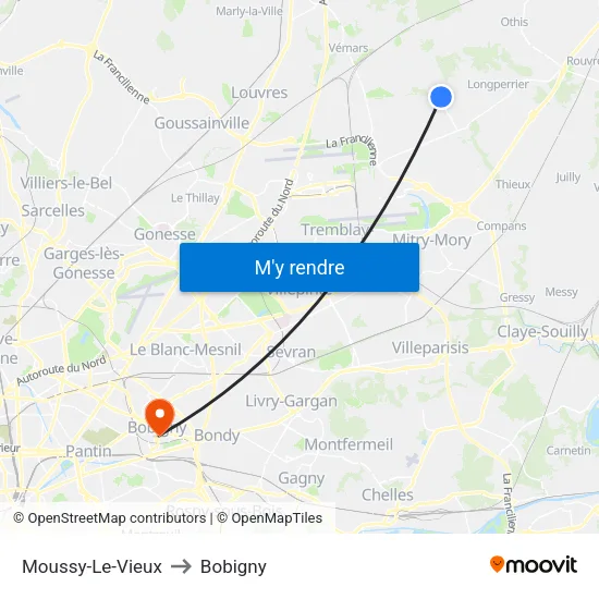 Moussy-Le-Vieux to Bobigny map