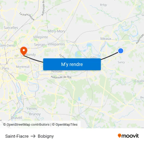 Saint-Fiacre to Bobigny map