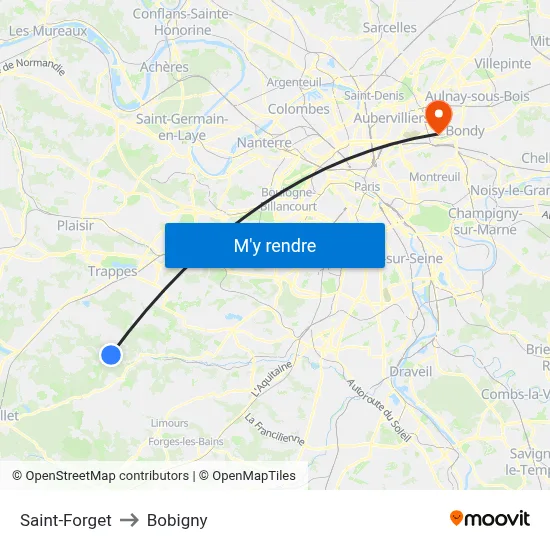 Saint-Forget to Bobigny map