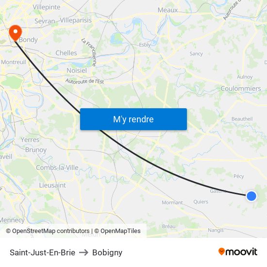 Saint-Just-En-Brie to Bobigny map