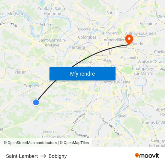 Saint-Lambert to Bobigny map
