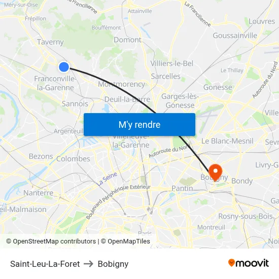 Saint-Leu-La-Foret to Bobigny map