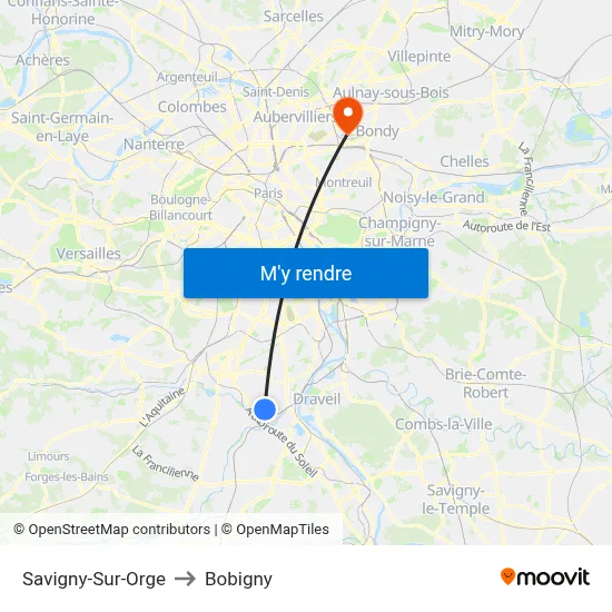 Savigny-Sur-Orge to Bobigny map