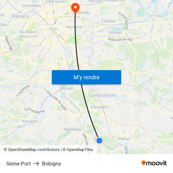 Seine-Port to Bobigny map