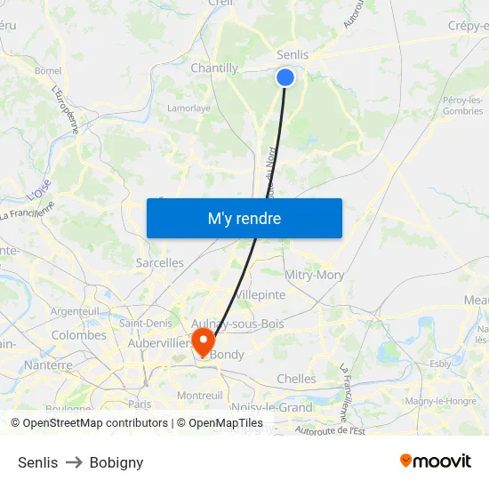 Senlis to Bobigny map