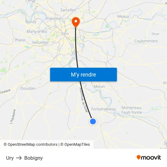 Ury to Bobigny map