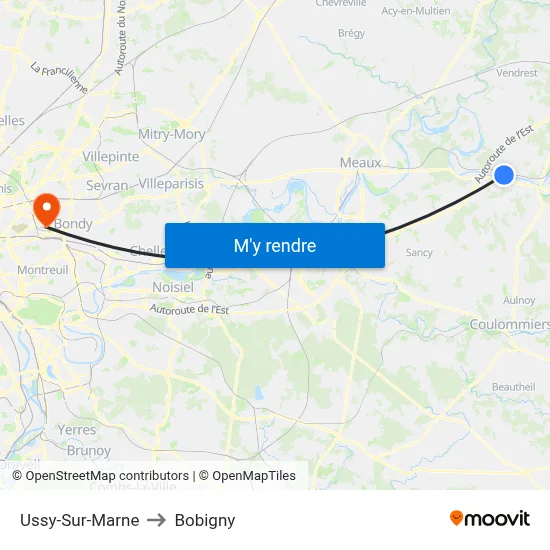 Ussy-Sur-Marne to Bobigny map