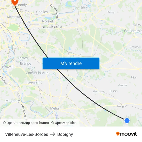 Villeneuve-Les-Bordes to Bobigny map