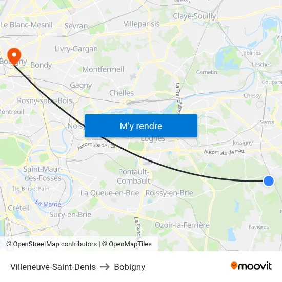Villeneuve-Saint-Denis to Bobigny map