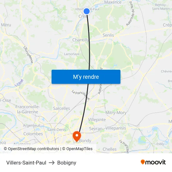 Villers-Saint-Paul to Bobigny map