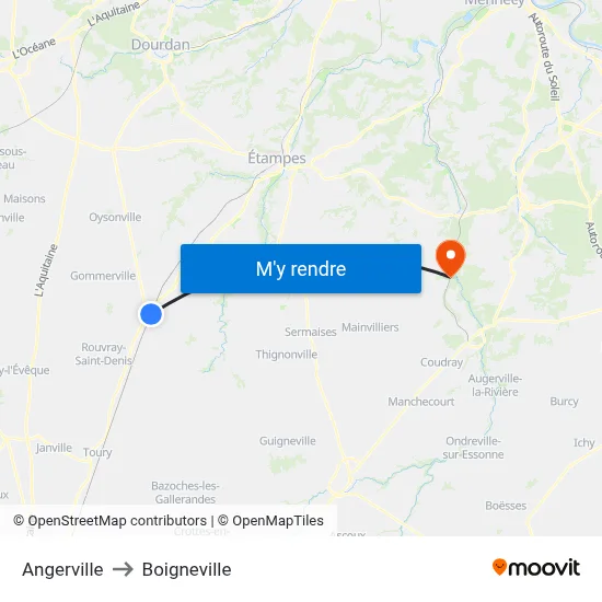 Angerville to Boigneville map