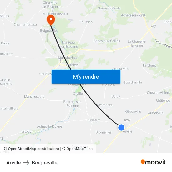 Arville to Boigneville map