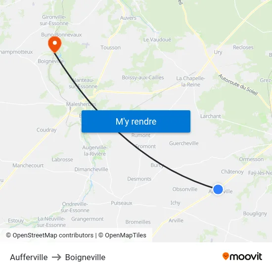 Aufferville to Boigneville map