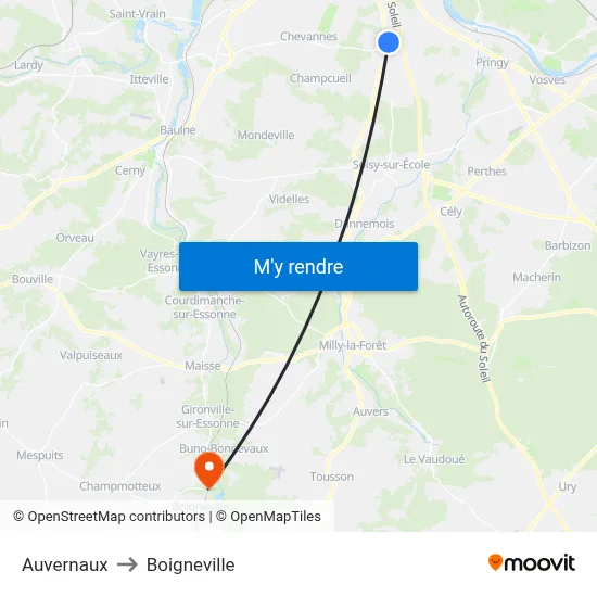 Auvernaux to Boigneville map