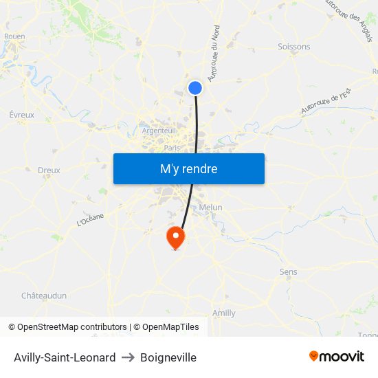 Avilly-Saint-Leonard to Boigneville map