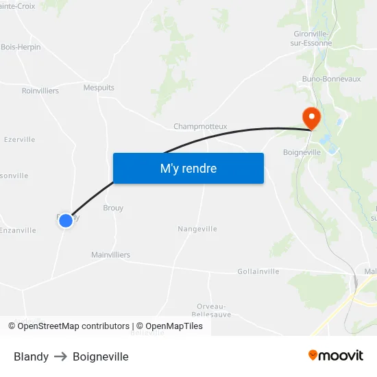 Blandy to Boigneville map
