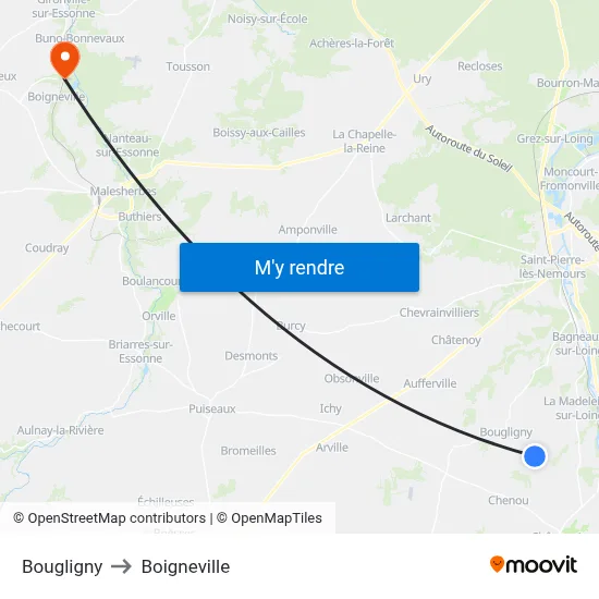 Bougligny to Boigneville map