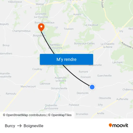 Burcy to Boigneville map
