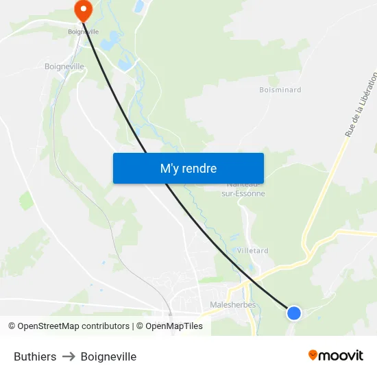 Buthiers to Boigneville map