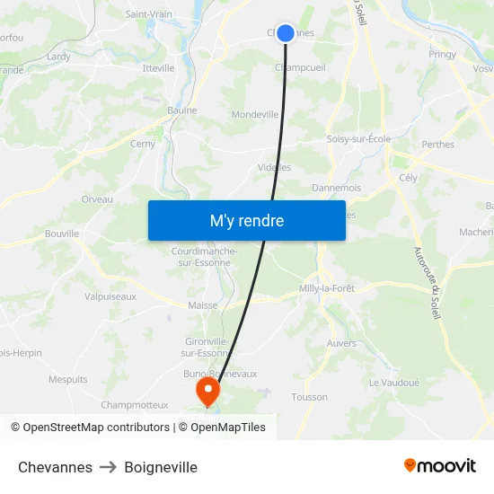 Chevannes to Boigneville map