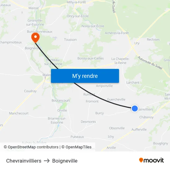Chevrainvilliers to Boigneville map