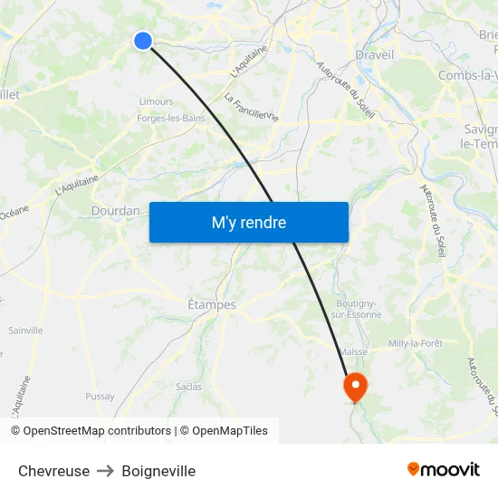 Chevreuse to Boigneville map
