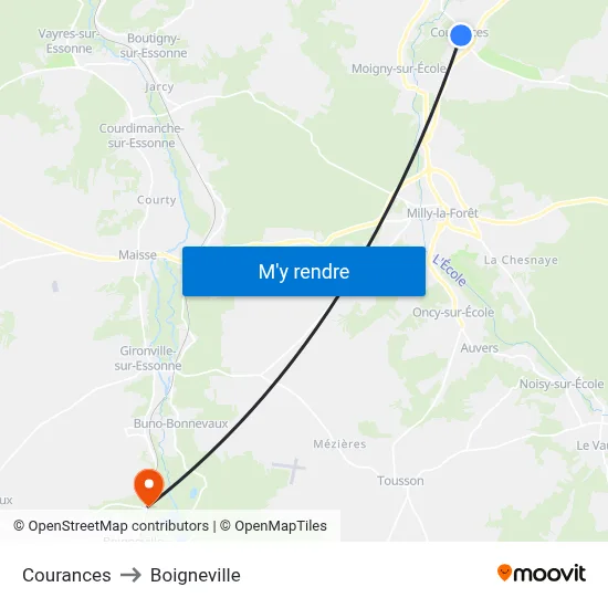 Courances to Boigneville map