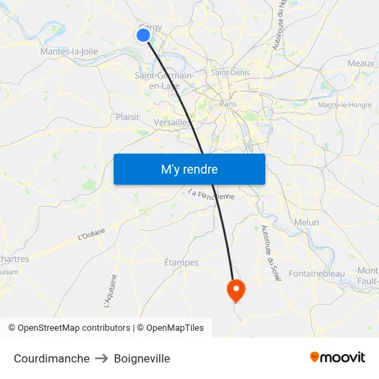 Courdimanche to Boigneville map