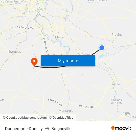 Donnemarie-Dontilly to Boigneville map