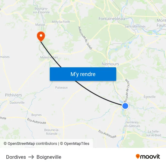 Dordives to Boigneville map