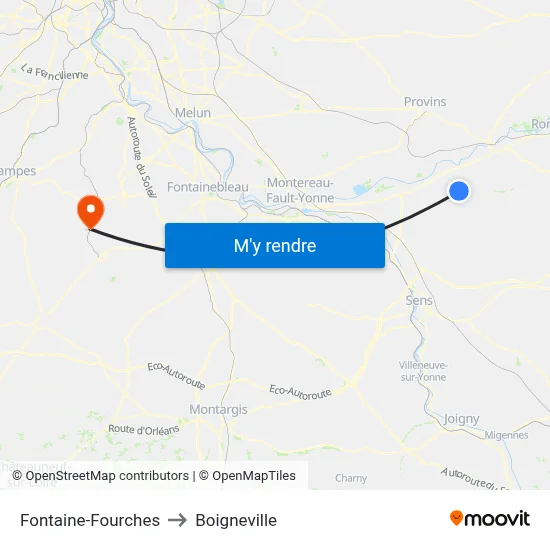 Fontaine-Fourches to Boigneville map