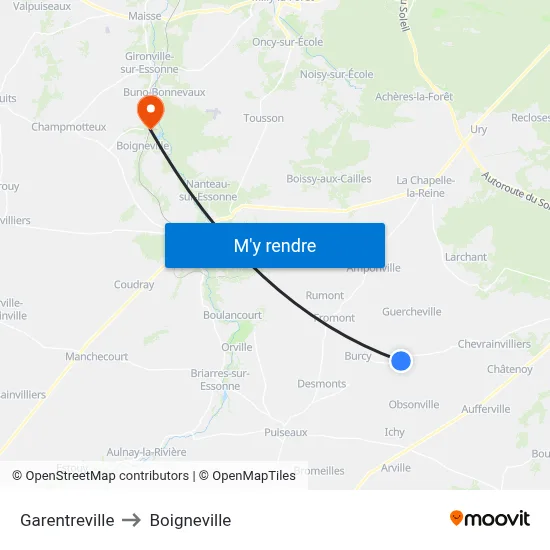 Garentreville to Boigneville map